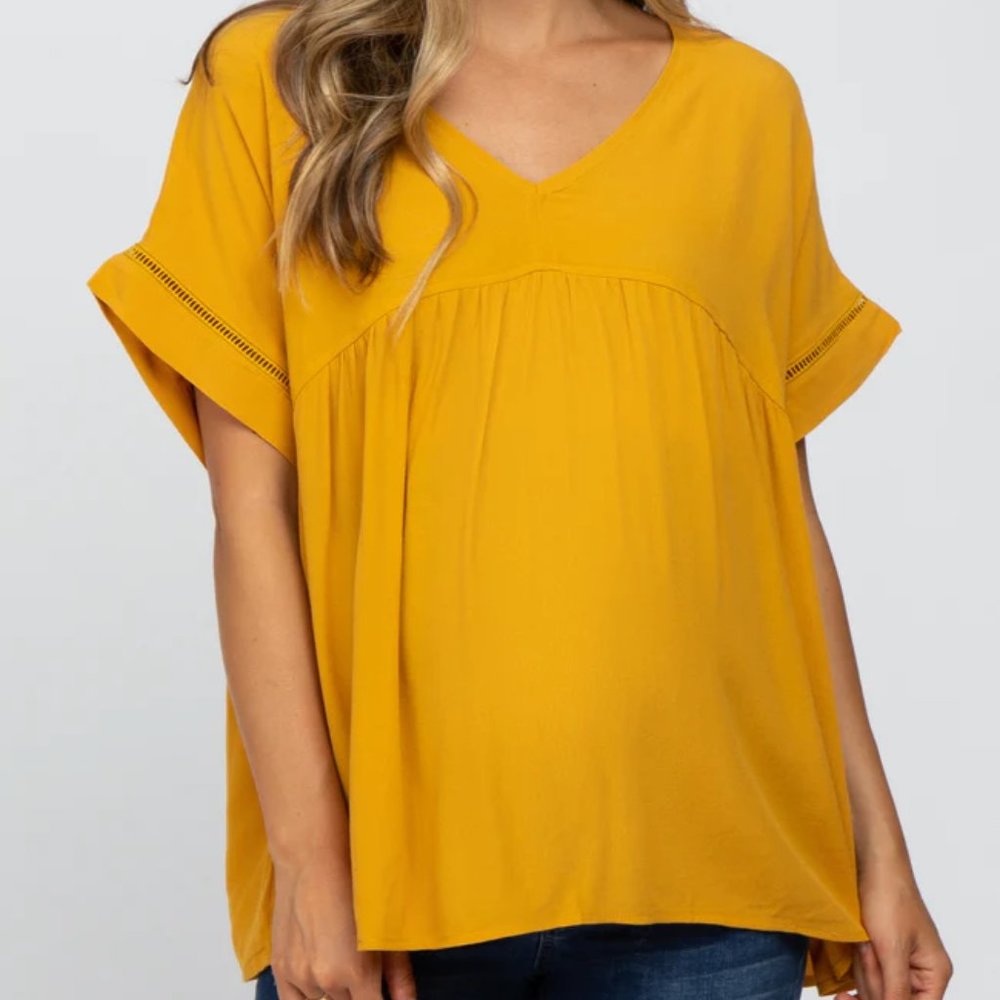 Pinkblush Yellow Babydoll V-Neck Maternity Top